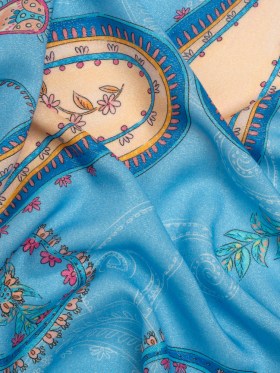 Metallic Viscose Woven Print – Blue and Peach Paisley – Mood Exclusive Bedelia Beginnings Metallic Viscose Woven Print – Blue and Peach Paisley – Mood Exclusive Bedelia Beginnings