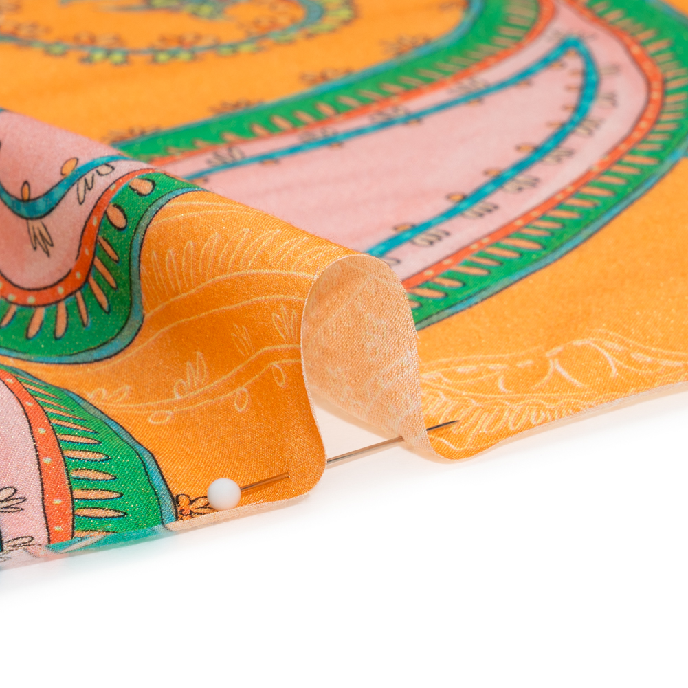Metallic Viscose Woven Print - Orange and Green Paisley - Mood Exclusive Bedelia Beginnings