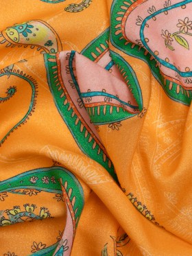 Metallic Viscose Woven Print – Orange and Green Paisley – Mood Exclusive Bedelia Beginnings Metallic Viscose Woven Print – Orange and Green Paisley – Mood Exclusive Bedelia Beginnings