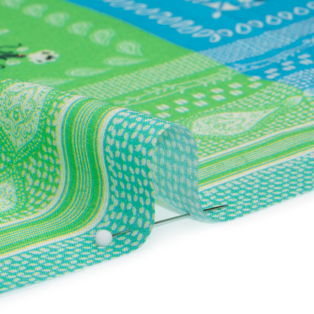 Metallic Viscose Woven Panel - Blue, Green and Pink Bandana Paisley Patchwork - Mood Exclusive Bandana Believer