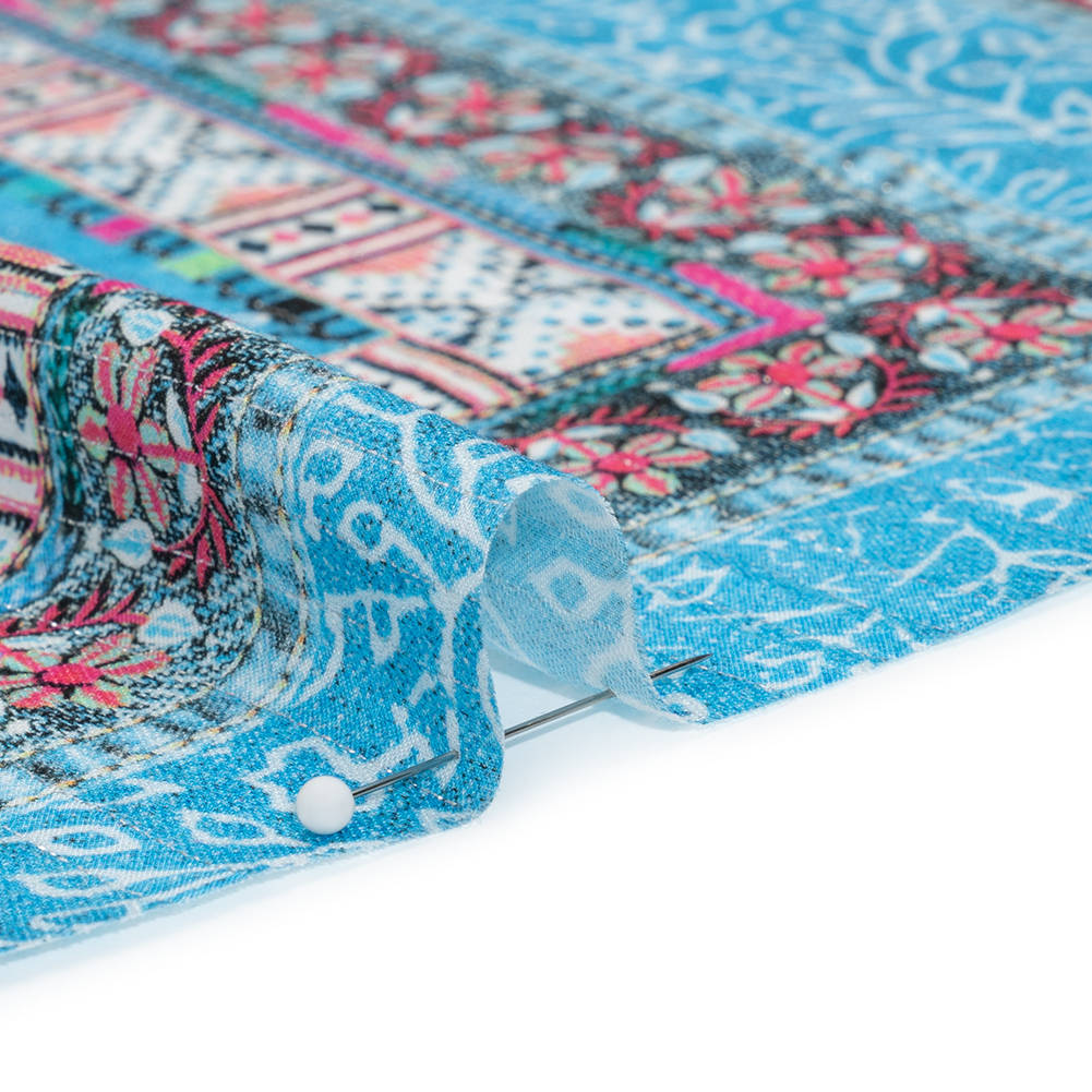 Metallic Striped Viscose Dobby Panel - Light Blue Paisley and Geometric - Mood Exclusive Bandana Bonanza