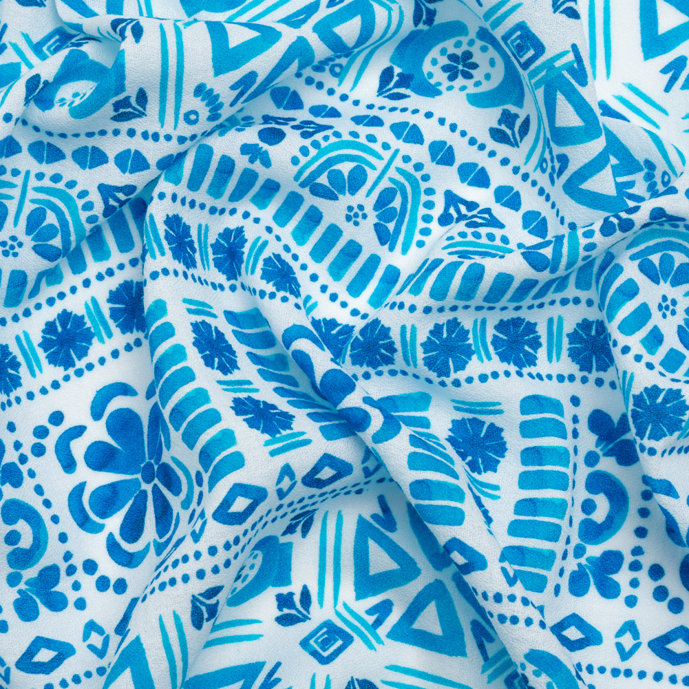 Mood Exclusive Blue Polygon Petals Cotton Crepe Mood Exclusive Blue Polygon Petals Cotton Crepe