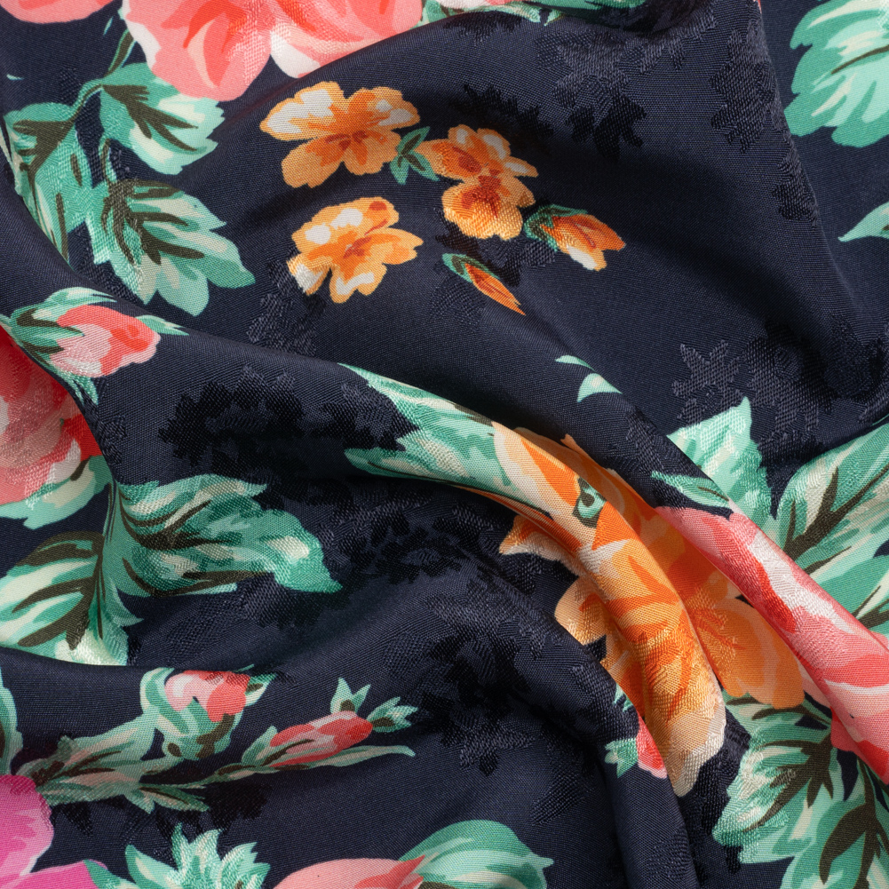 Floral Viscose Jacquard Print – Midnight and Orange Floral – Mood Exclusive Downright Dalloway Floral Viscose Jacquard Print – Midnight and Orange Floral – Mood Exclusive Downright Dalloway