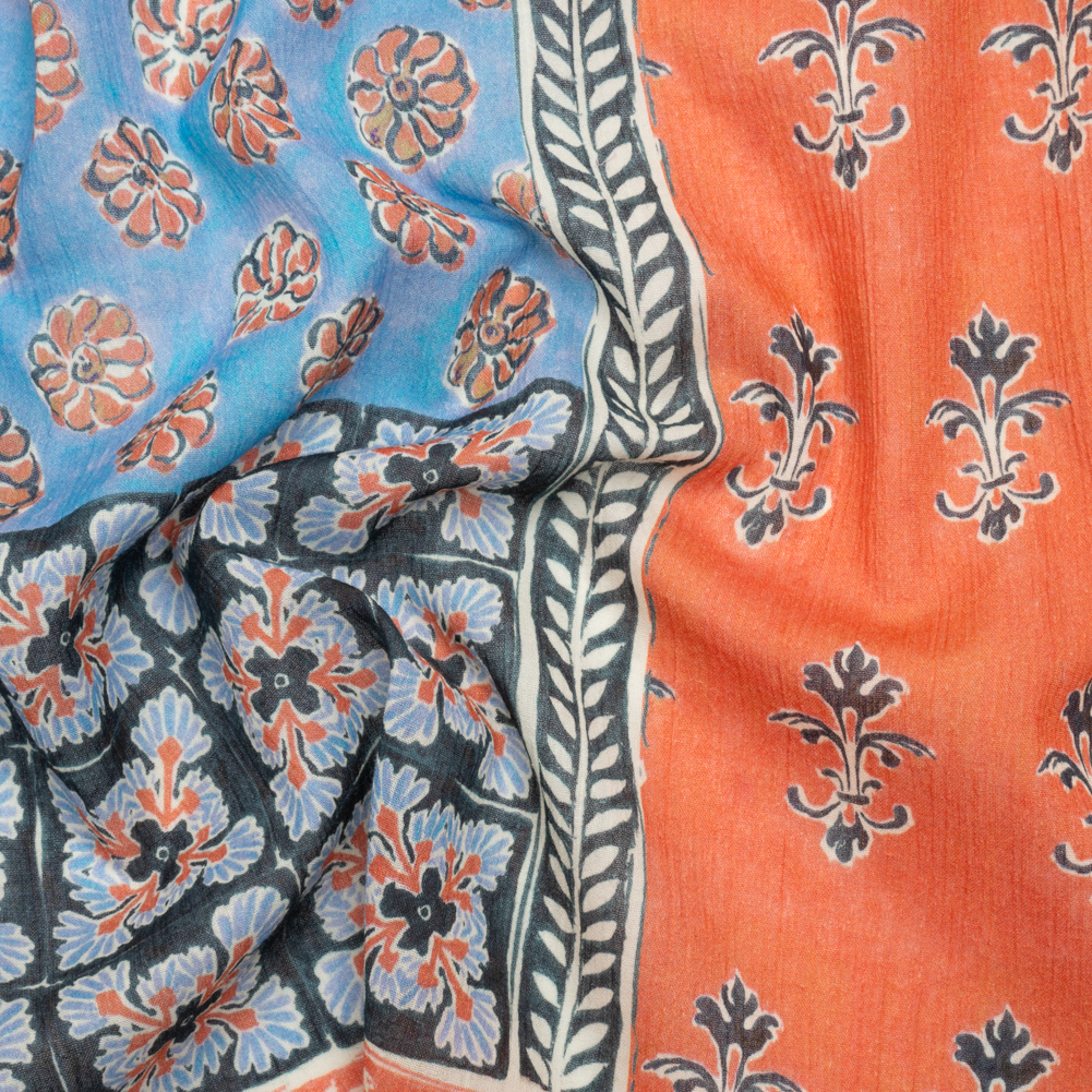 Crinkled Cotton Gauzy Woven Panel – Sky Blue and Coral Floral Patchwork – Mood Exclusive Oued Fes Crinkled Cotton Gauzy Woven Panel – Sky Blue and Coral Floral Patchwork – Mood Exclusive Oued Fes