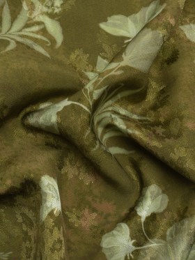 Floral Viscose Jacquard Print – Olive Green Leafy Floral – Mood Exclusive Willow Wanderer Floral Viscose Jacquard Print – Olive Green Leafy Floral – Mood Exclusive Willow Wanderer