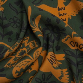 Mood Exclusive Green Feathered Folklore Sustainable Viscose and Polyester Twill Mood Exclusive Green Feathered Folklore Sustainable Viscose and Polyester Twill