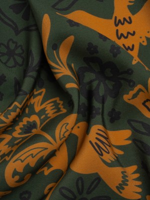 Mood Exclusive Green Feathered Folklore Sustainable Viscose and Polyester Twill Mood Exclusive Green Feathered Folklore Sustainable Viscose and Polyester Twill