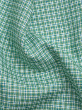 Grass Green, Blue and White Plaid Medium Weight Linen Woven Grass Green, Blue and White Plaid Medium Weight Linen Woven