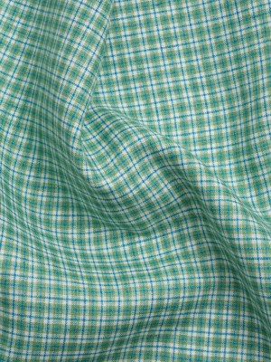 Grass Green, Blue and White Plaid Medium Weight Linen Woven Grass Green, Blue and White Plaid Medium Weight Linen Woven