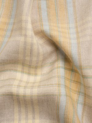 Oatmeal, Pale Yellow and Baby Blue Plaid Lightweight Linen Woven Oatmeal, Pale Yellow and Baby Blue Plaid Lightweight Linen Woven