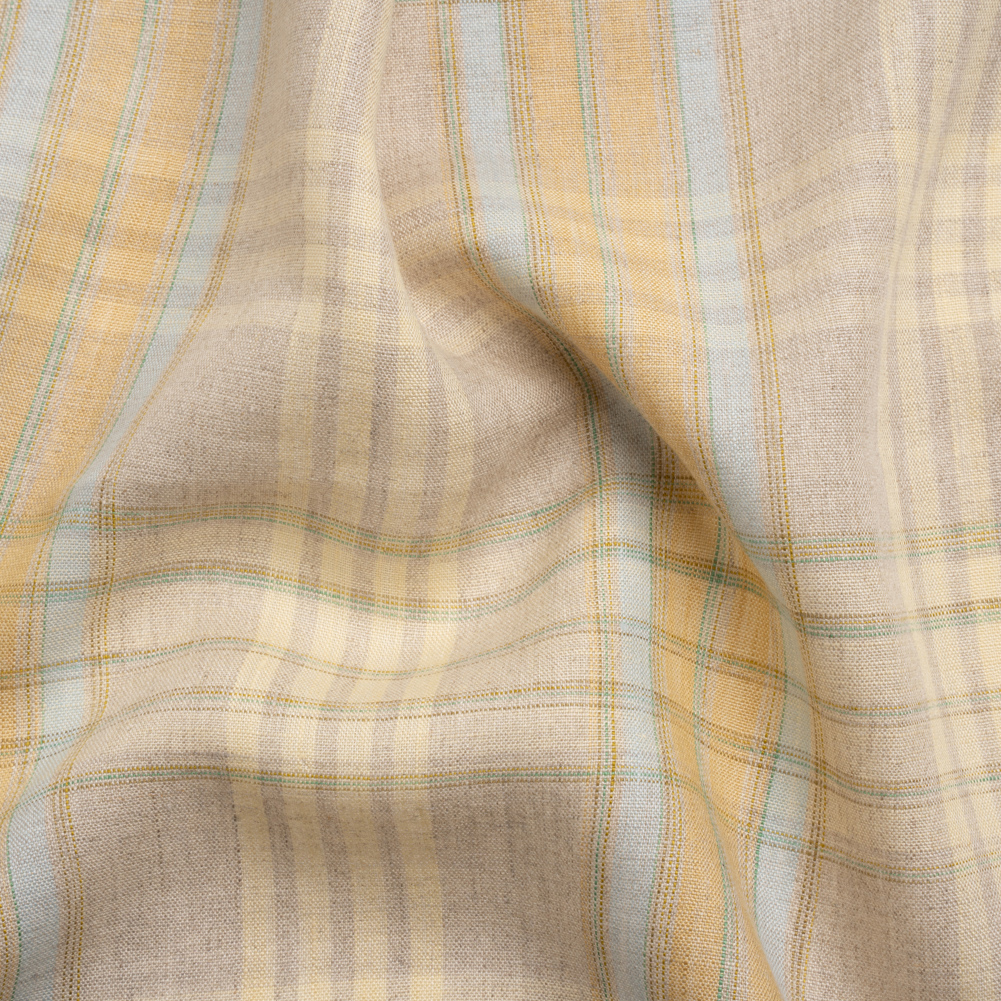 Oatmeal, Pale Yellow and Baby Blue Plaid Lightweight Linen Woven Oatmeal, Pale Yellow and Baby Blue Plaid Lightweight Linen Woven