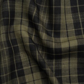 Olive and Black Plaid Medium Weight Linen Woven Olive and Black Plaid Medium Weight Linen Woven