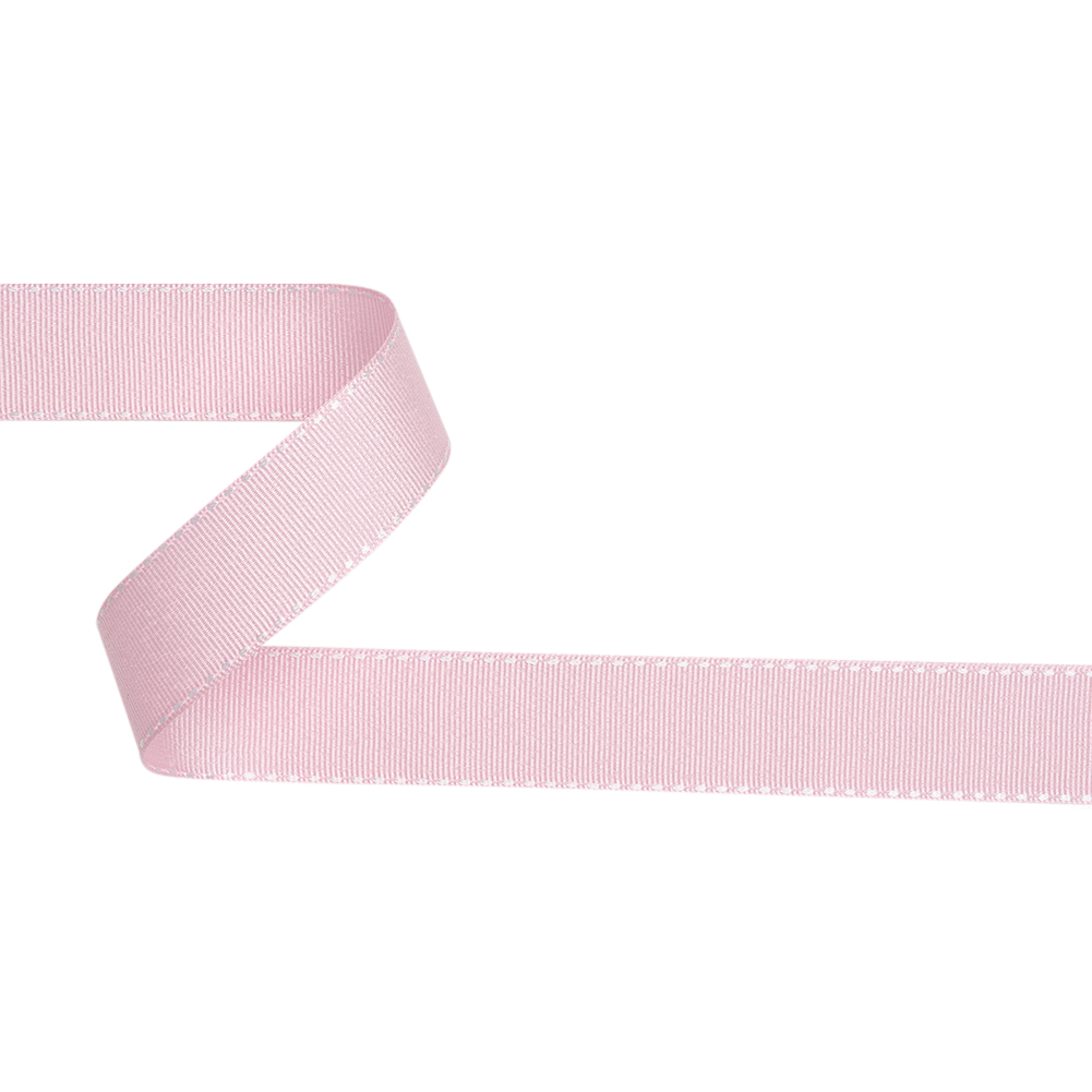 Grosgrain Ribbon with White Stitched Borders – Baby Pink – 1″ Grosgrain Ribbon with White Stitched Borders – Baby Pink – 1″