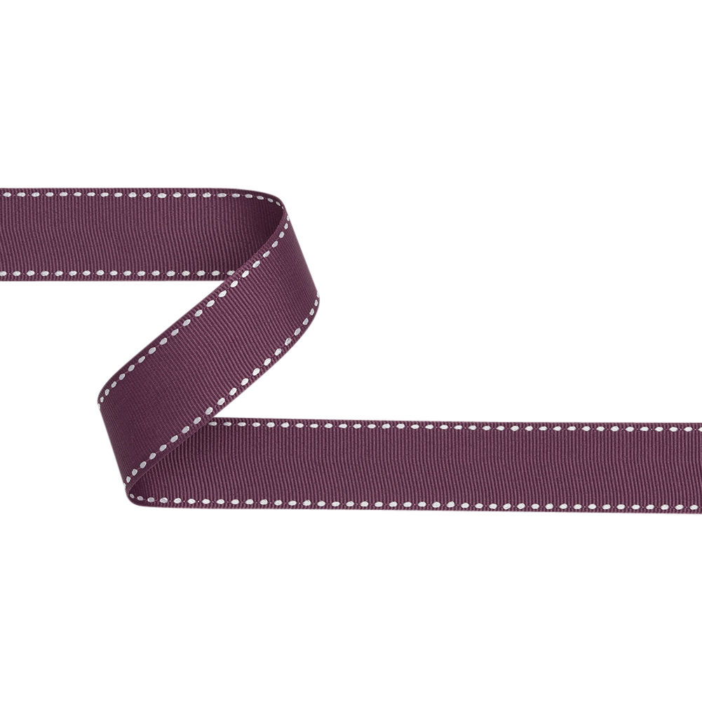 Grosgrain Ribbon with White Stitched Borders – Plum Purple – 1″ Grosgrain Ribbon with White Stitched Borders – Plum Purple – 1″