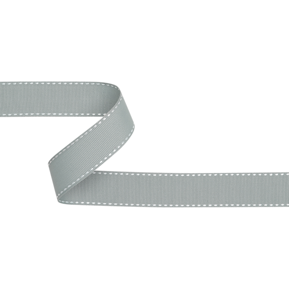 Grosgrain Ribbon with White Stitched Borders – Gray – 1″ Grosgrain Ribbon with White Stitched Borders – Gray – 1″