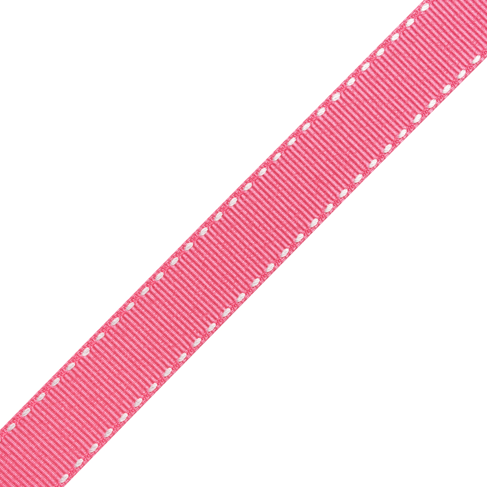 Grosgrain Ribbon with White Stitched Borders - Hot Pink - 0.625"