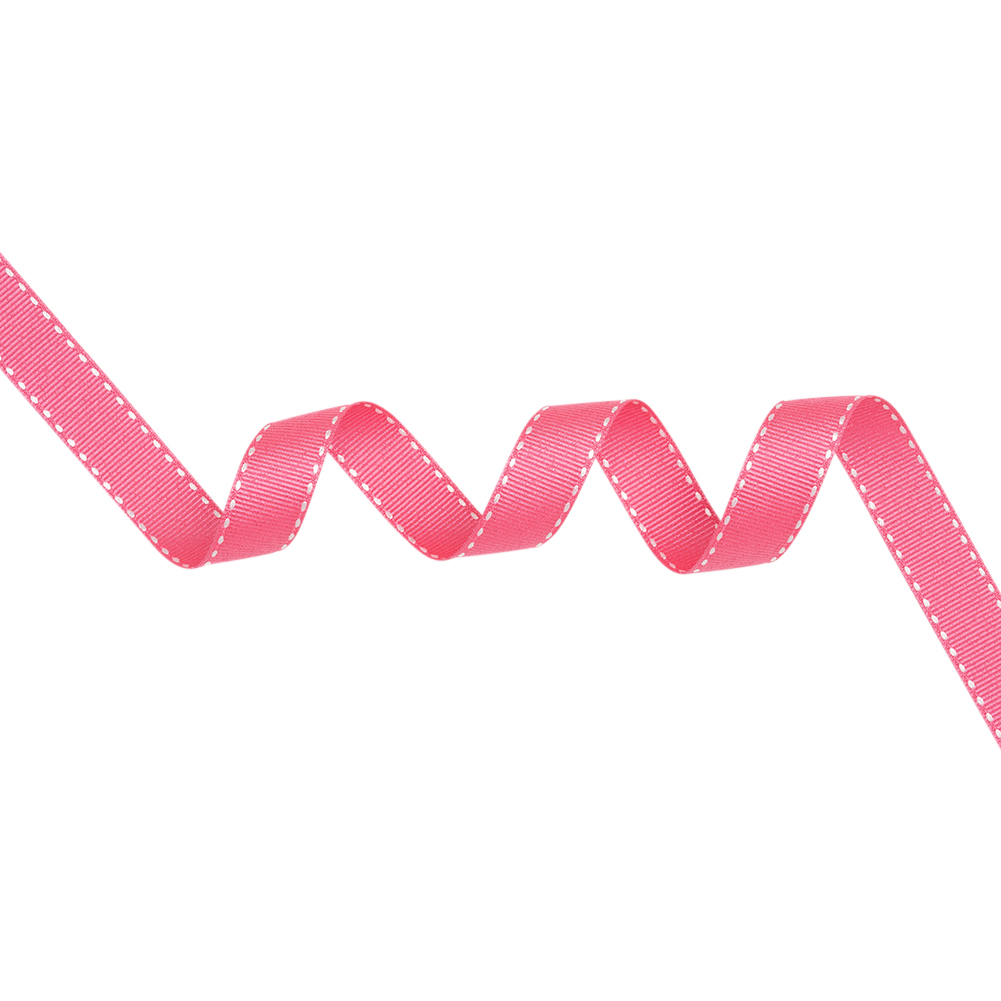 Grosgrain Ribbon with White Stitched Borders – Hot Pink – 0.625″ Grosgrain Ribbon with White Stitched Borders – Hot Pink – 0.625″