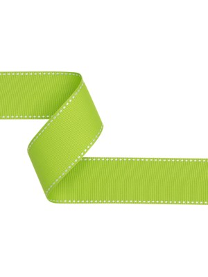 Grosgrain Ribbon with White Stitched Borders – Lime Green – 1.5″ Grosgrain Ribbon with White Stitched Borders – Lime Green – 1.5″