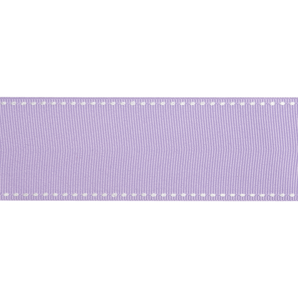 Grosgrain Ribbon with White Stitched Borders - Lilac - 1.5"