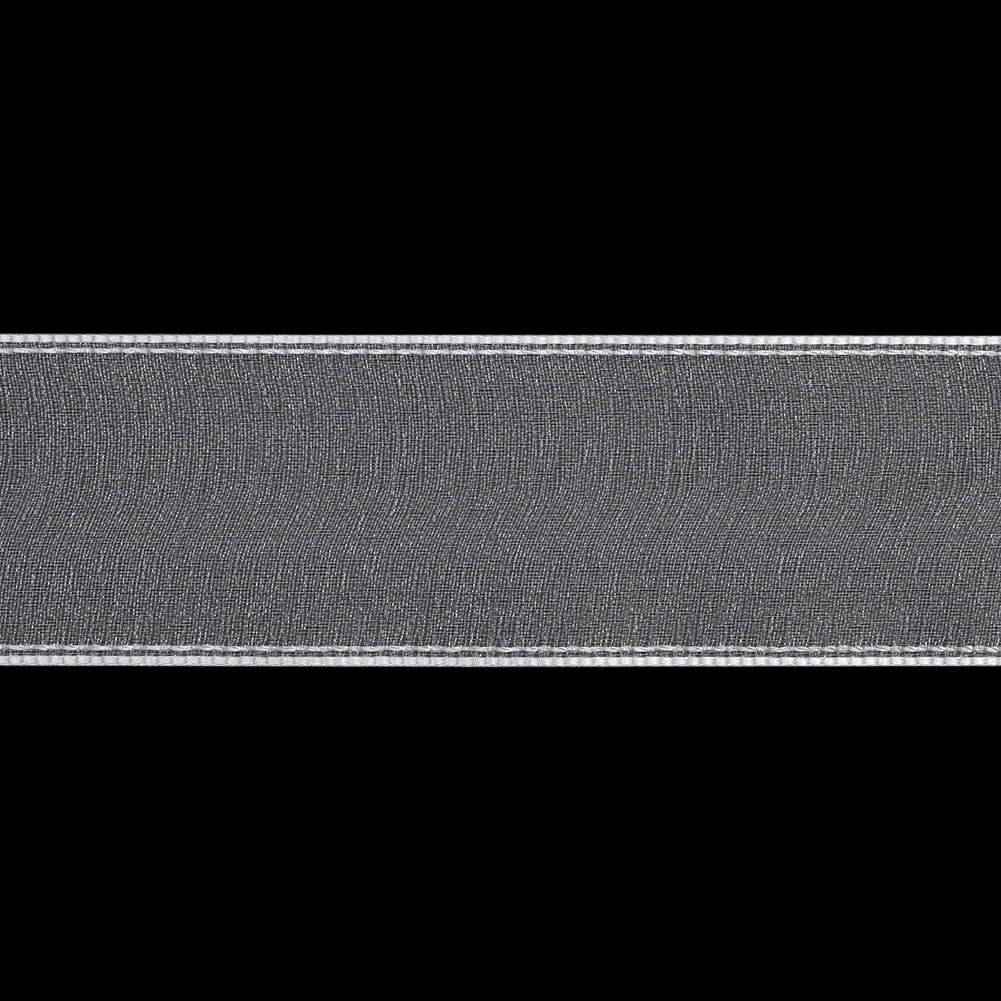 Sheer Ribbon with White Stitched Border - 1.625" - White