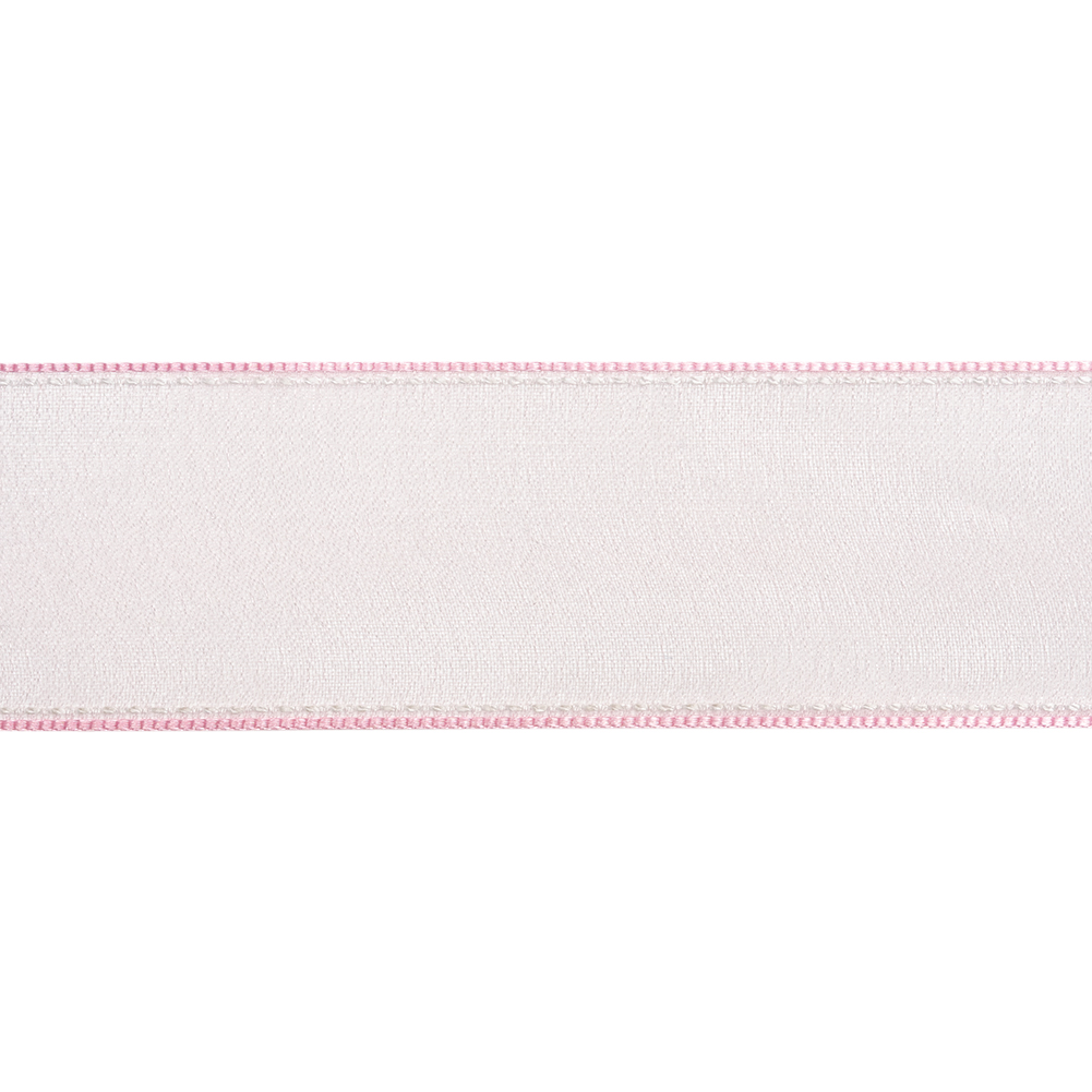 Sheer Ribbon with White Stitched Border - 1.625" - Pink