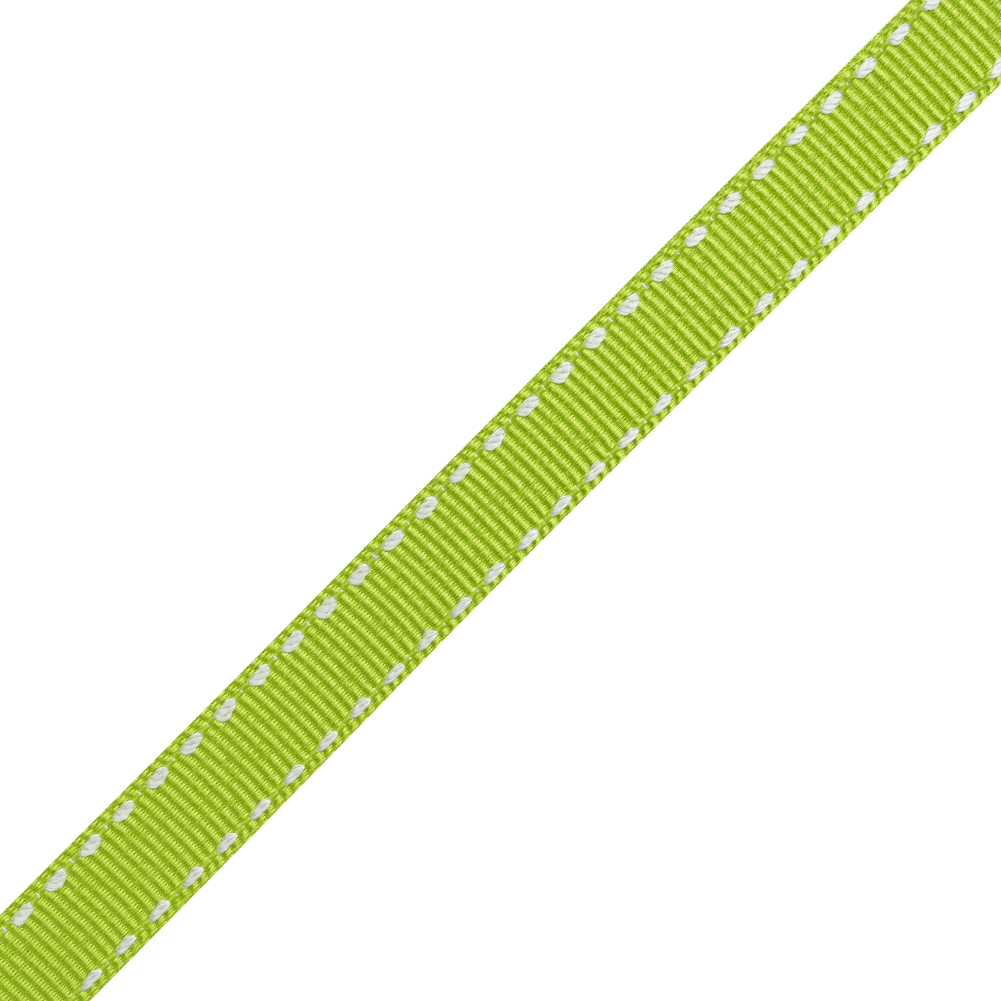 Grosgrain Ribbon with White Stitched Borders - Lime Green - 0.4375"