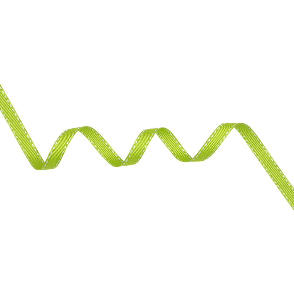 Grosgrain Ribbon with White Stitched Borders – Lime Green – 0.4375″ Grosgrain Ribbon with White Stitched Borders – Lime Green – 0.4375″