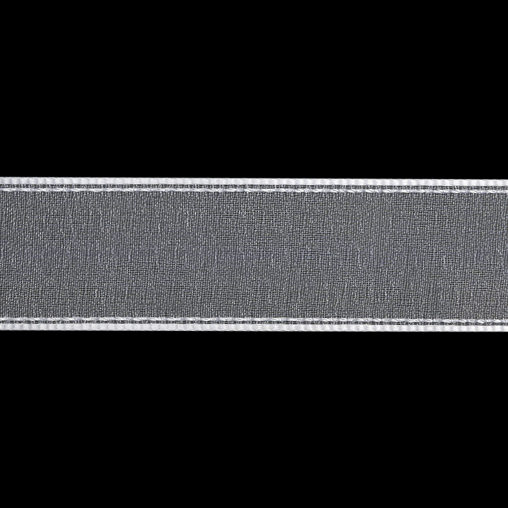 Sheer Ribbon with White Stitched Border - 1" - White