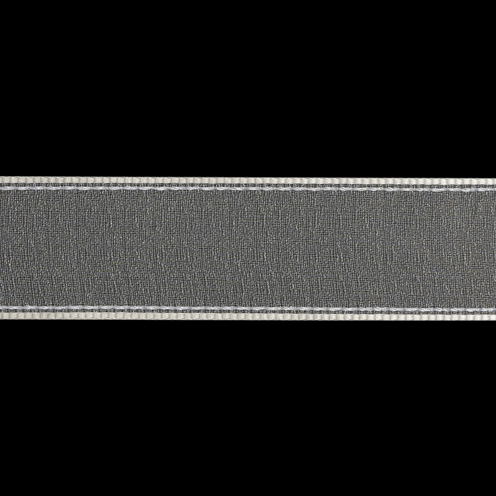 Sheer Ribbon with White Stitched Border - 1" - Ivory