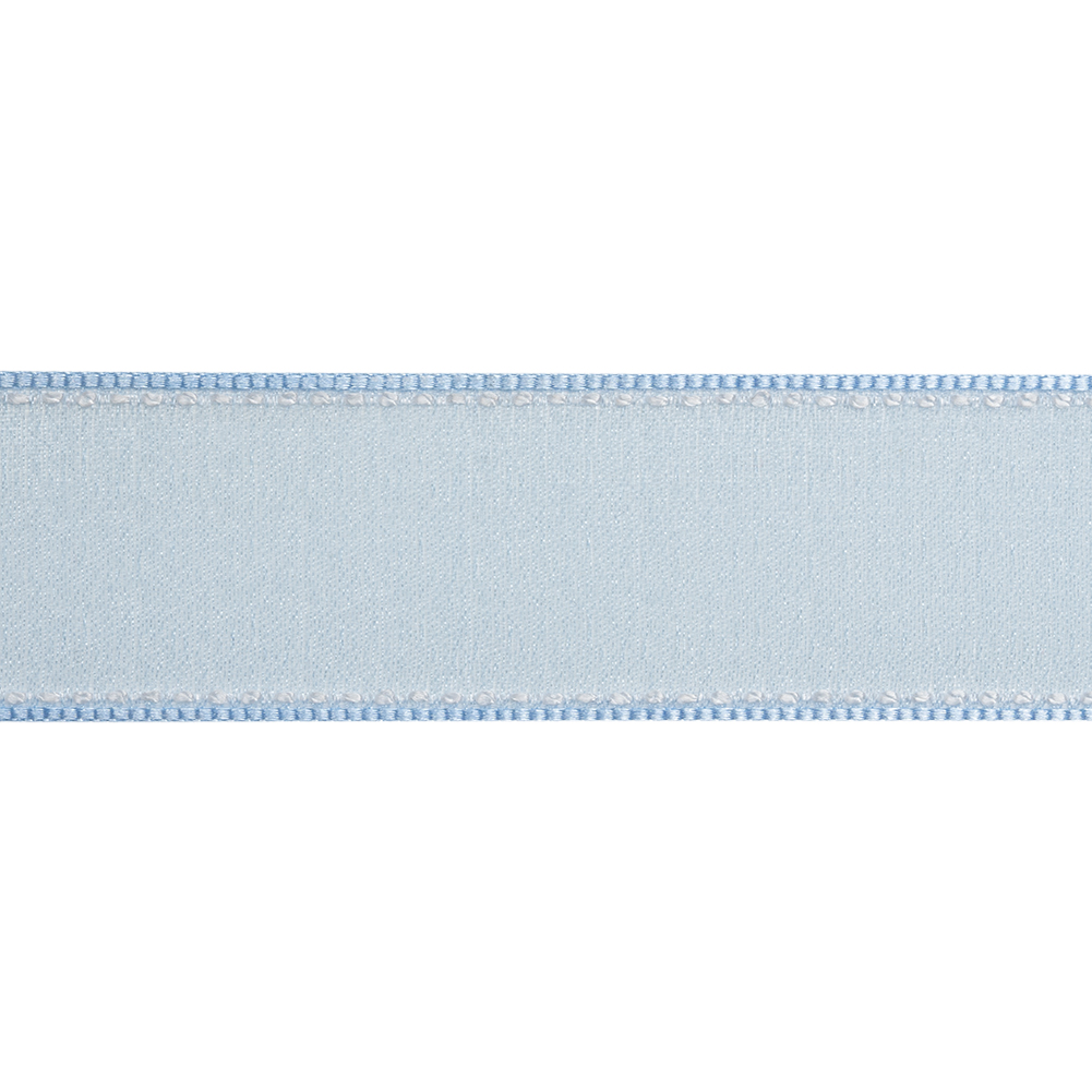Sheer Ribbon with White Stitched Border - 1" - Baby Blue