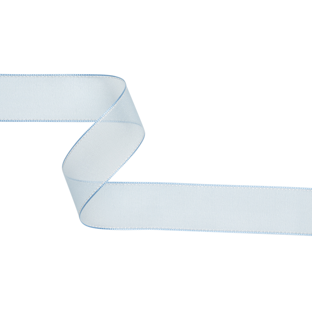 Sheer Ribbon with White Stitched Border – 1.5″ – Baby Blue Sheer Ribbon with White Stitched Border – 1.5″ – Baby Blue