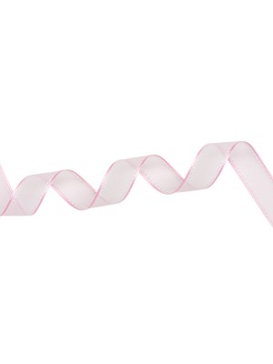 Sheer Ribbon with White Stitched Border – 0.75″ – Pink Sheer Ribbon with White Stitched Border – 0.75″ – Pink