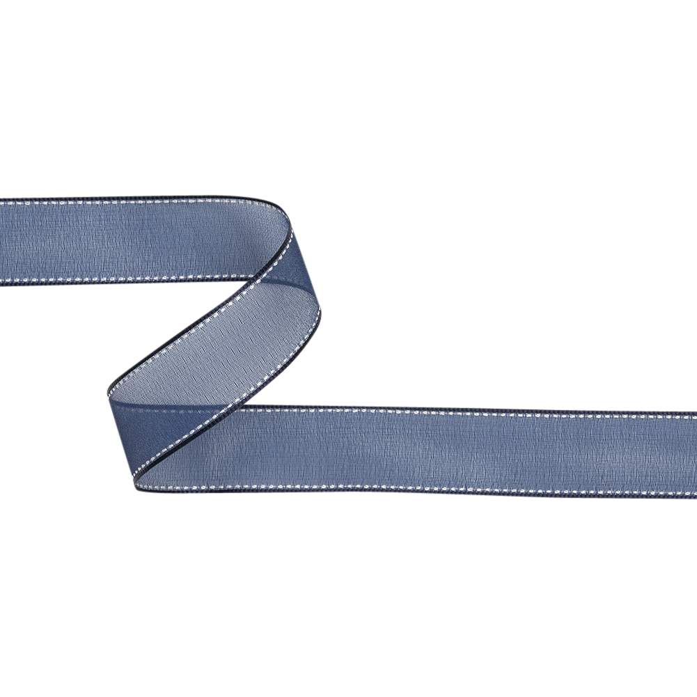 Sheer Ribbon with White Stitched Border – 1″ – Navy Sheer Ribbon with White Stitched Border – 1″ – Navy