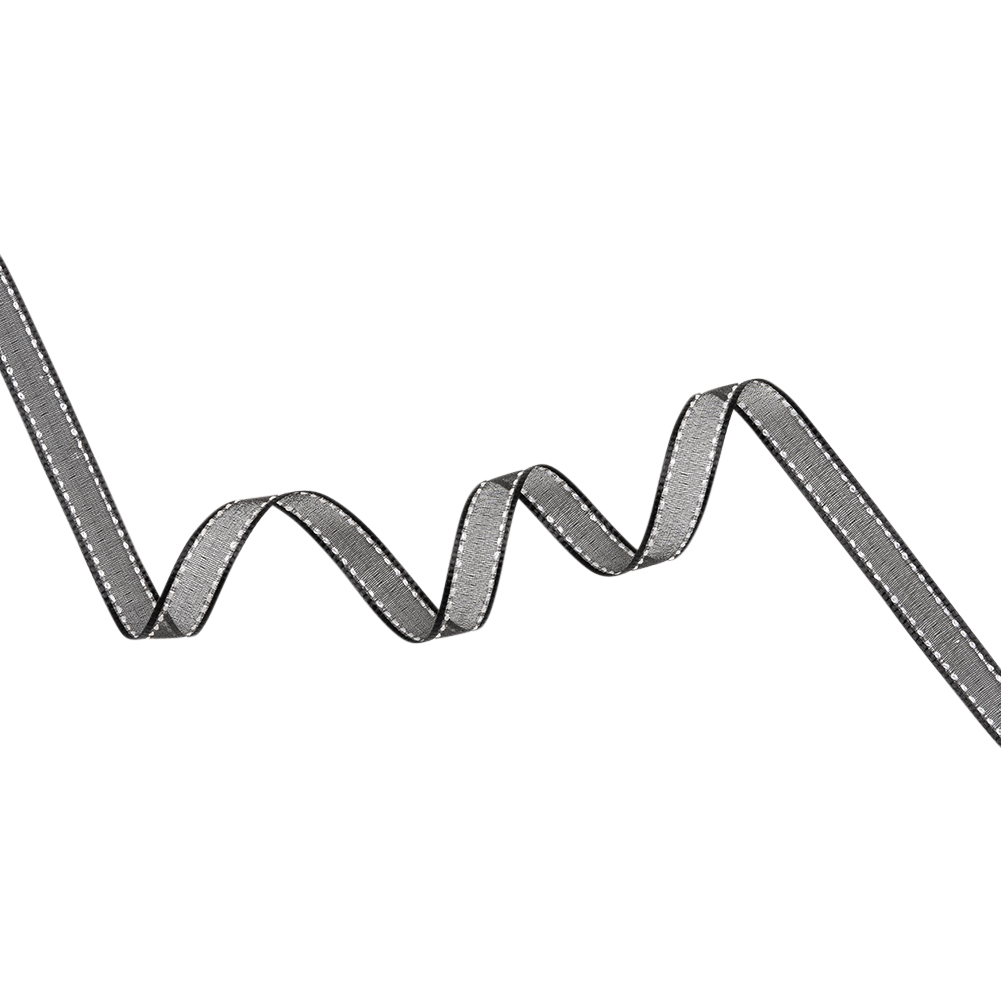 Sheer Ribbon with White Stitched Border – 0.5″ – Black Sheer Ribbon with White Stitched Border – 0.5″ – Black