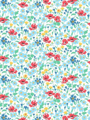 Liberty Art Fabrics Blue and Red Wildflower Poppy Lasenby Quilting Cotton Liberty Art Fabrics Blue and Red Wildflower Poppy Lasenby Quilting Cotton