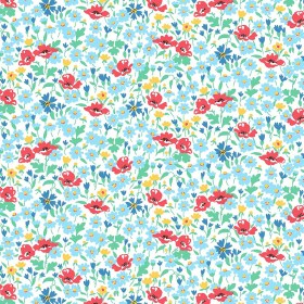 Liberty Art Fabrics Blue and Red Wildflower Poppy Lasenby Quilting Cotton Liberty Art Fabrics Blue and Red Wildflower Poppy Lasenby Quilting Cotton