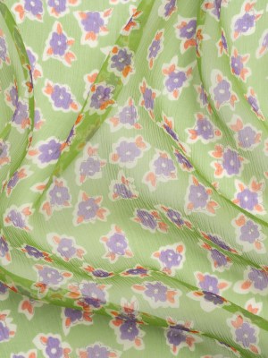 Green, Purple and Orange Little Flowers Crinkled Silk Chiffon Green, Purple and Orange Little Flowers Crinkled Silk Chiffon