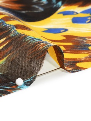 Silk and Cotton Voile – Yellow, Brown and Blue Butterfly Wings Silk and Cotton Voile – Yellow, Brown and Blue Butterfly Wings