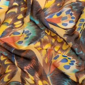 Silk and Cotton Voile – Yellow, Brown and Blue Butterfly Wings Silk and Cotton Voile – Yellow, Brown and Blue Butterfly Wings
