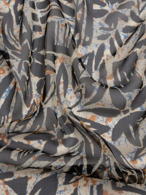Blue, Orange and Black Wax Resist Floral Silk Chiffon Blue, Orange and Black Wax Resist Floral Silk Chiffon