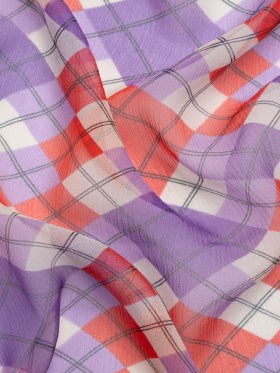 Purple, Red and Cream Argyle Crinkled Silk Chiffon Purple, Red and Cream Argyle Crinkled Silk Chiffon