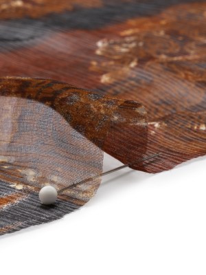 Brown, Rust and Black Decorated Stripes Crinkled Silk Chiffon Brown, Rust and Black Decorated Stripes Crinkled Silk Chiffon