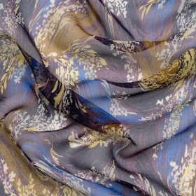 Blue, Purple and Yellow Swirling Bouquets Silk Chiffon Blue, Purple and Yellow Swirling Bouquets Silk Chiffon