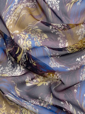 Blue, Purple and Yellow Swirling Bouquets Silk Chiffon Blue, Purple and Yellow Swirling Bouquets Silk Chiffon