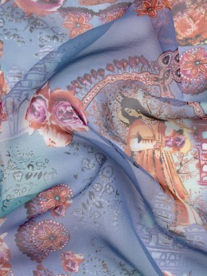 Blue and Burnt Orange Vivid Traditions Silk Chiffon Blue and Burnt Orange Vivid Traditions Silk Chiffon