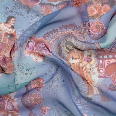 Blue and Burnt Orange Vivid Traditions Silk Chiffon Blue and Burnt Orange Vivid Traditions Silk Chiffon