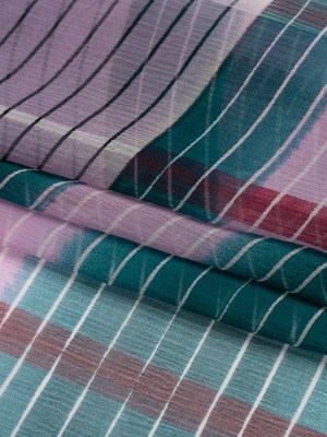 Teal, Lavender and Burgundy Stripes and Rectangles Crinkled Chiffon Panel Teal, Lavender and Burgundy Stripes and Rectangles Crinkled Chiffon Panel