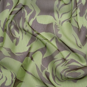 Green and Brown Rose Garden Crinkled Silk Chiffon Green and Brown Rose Garden Crinkled Silk Chiffon