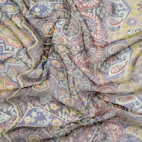 Lime, Blue and Black Floral Silk Chiffon Lime, Blue and Black Floral Silk Chiffon