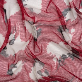 Floral Shadows Silk Tulle – Red, White and Black Floral Shadows Silk Tulle – Red, White and Black